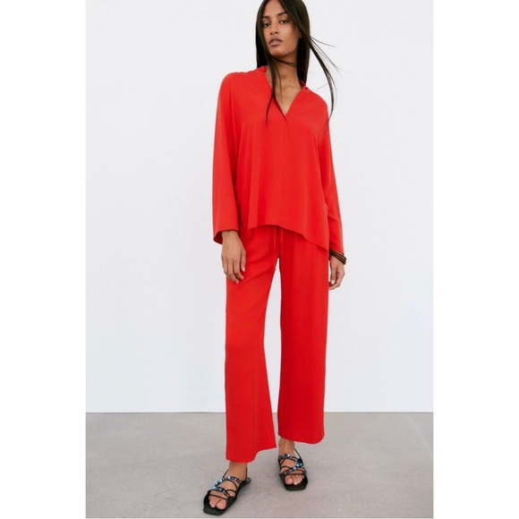 Zara Pants - Zara Flowy Red Drawstring Pants Viscose/ Lyocell XL